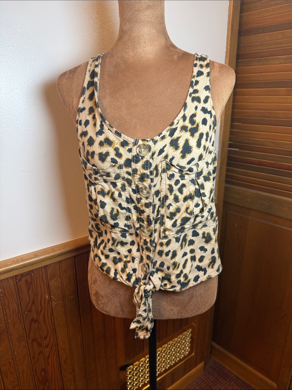 Express Leopard Print Tie-Front Tank Top - Brown & Black
